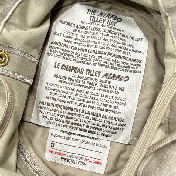 Tilley Airflo LTM3 Nylon Tan Made in Canada Hiking Brim Sun Hat Unisex 7 3/4 - Picture 10 of 13